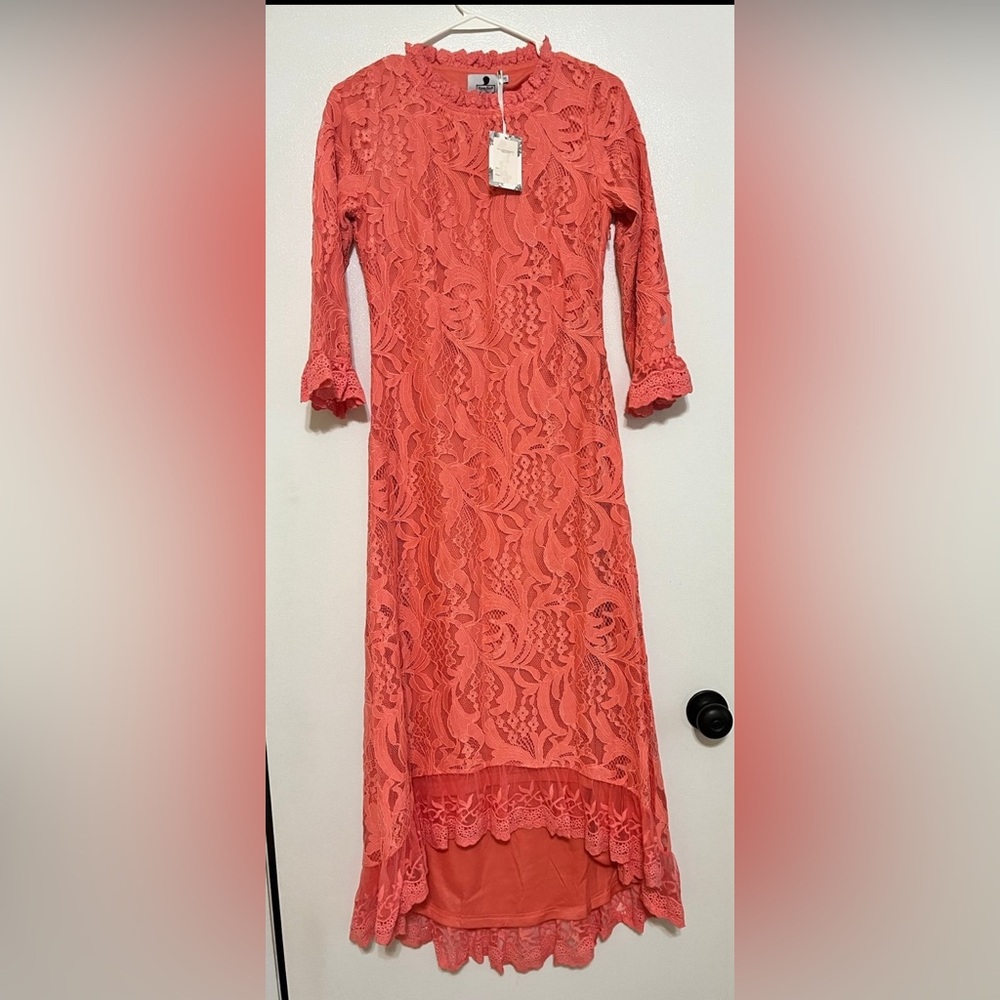 Dainty Jewells Coral Long Sleeve Lace Dress